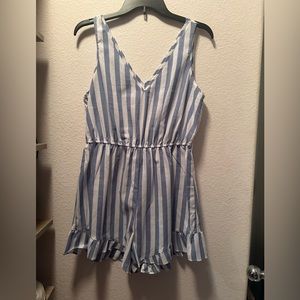 Shein medium blue and white striped romper
